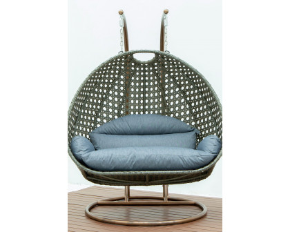 LeisureMod Modern Beige Wicker Hanging Double Seater Egg Swing Chair - Charcoal/Blue