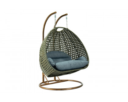 LeisureMod Modern Beige Wicker Hanging Double Seater Egg Swing Chair - Charcoal/Blue