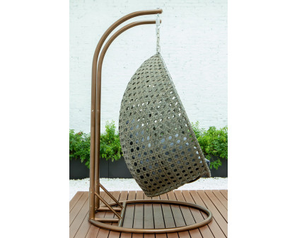 LeisureMod Modern Beige Wicker Hanging Double Seater Egg Swing Chair - Charcoal/Blue