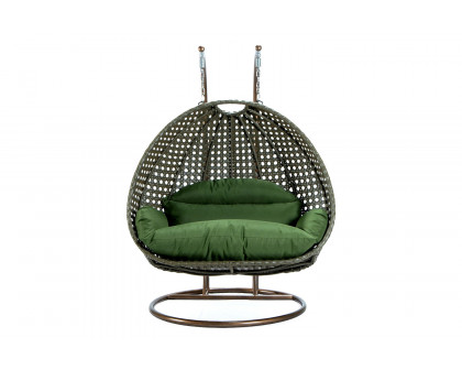 LeisureMod Modern Beige Wicker Hanging Double Seater Egg Swing Chair