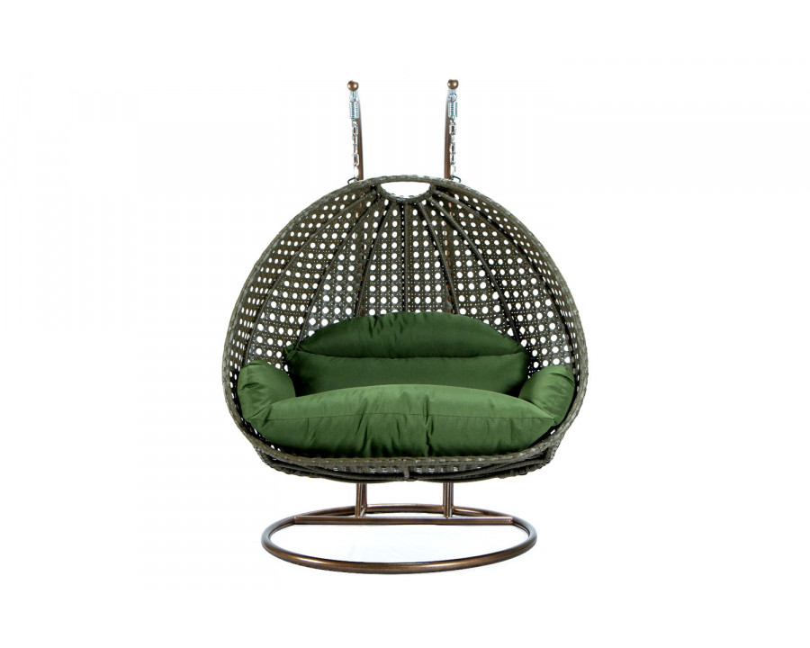 LeisureMod Modern Beige Wicker Hanging Double Seater Egg Swing Chair - Dark Green