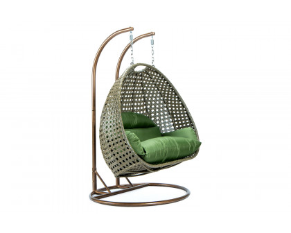 LeisureMod Modern Beige Wicker Hanging Double Seater Egg Swing Chair - Dark Green