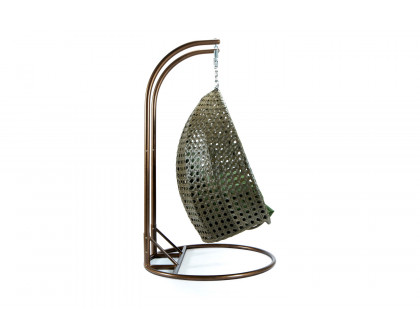 LeisureMod Modern Beige Wicker Hanging Double Seater Egg Swing Chair - Dark Green