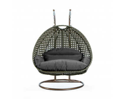 LeisureMod Modern Beige Wicker Hanging Double Seater Egg Swing Chair