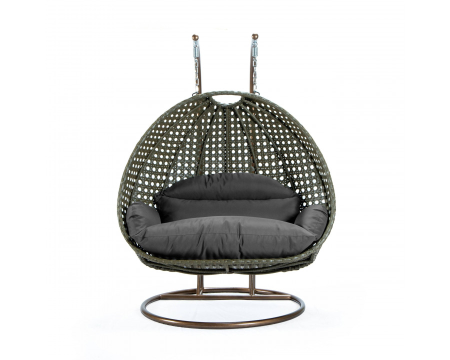 LeisureMod Modern Beige Wicker Hanging Double Seater Egg Swing Chair - Dark Gray