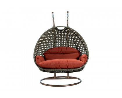 LeisureMod Modern Beige Wicker Hanging Double Seater Egg Swing Chair