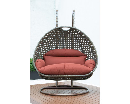 LeisureMod Modern Beige Wicker Hanging Double Seater Egg Swing Chair - Dark Orange