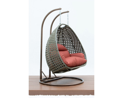 LeisureMod Modern Beige Wicker Hanging Double Seater Egg Swing Chair - Dark Orange