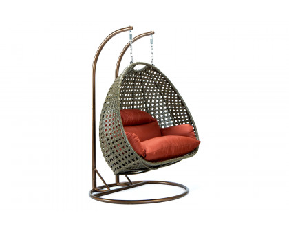 LeisureMod Modern Beige Wicker Hanging Double Seater Egg Swing Chair - Dark Orange