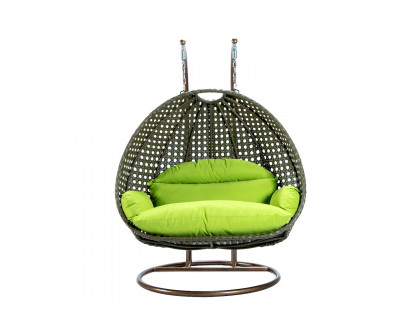 LeisureMod Modern Beige Wicker Hanging Double Seater Egg Swing Chair