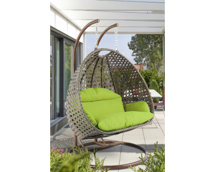 LeisureMod Modern Beige Wicker Hanging Double Seater Egg Swing Chair - Light Green