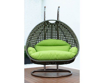 LeisureMod Modern Beige Wicker Hanging Double Seater Egg Swing Chair - Light Green