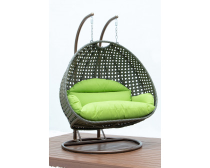 LeisureMod Modern Beige Wicker Hanging Double Seater Egg Swing Chair - Light Green