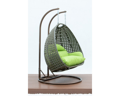 LeisureMod Modern Beige Wicker Hanging Double Seater Egg Swing Chair - Light Green