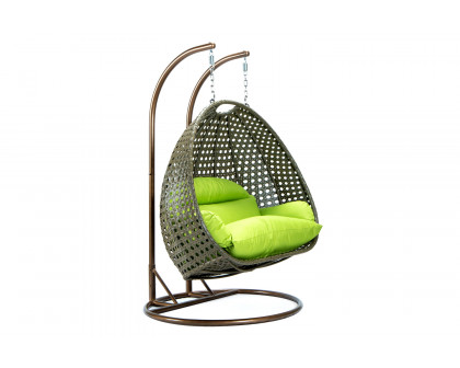 LeisureMod Modern Beige Wicker Hanging Double Seater Egg Swing Chair - Light Green