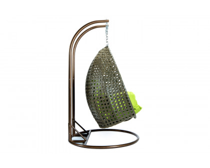 LeisureMod Modern Beige Wicker Hanging Double Seater Egg Swing Chair - Light Green