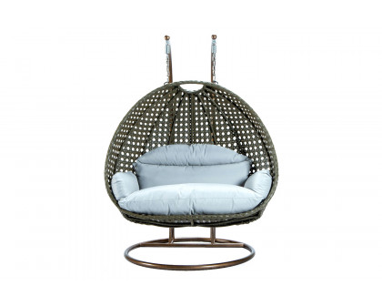 LeisureMod Modern Beige Wicker Hanging Double Seater Egg Swing Chair