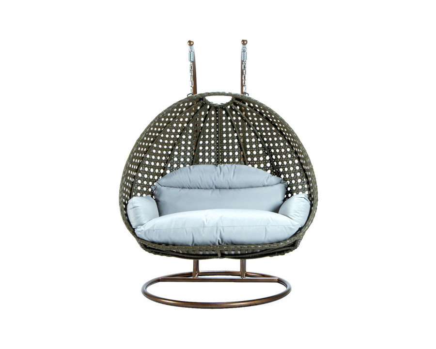 LeisureMod Modern Beige Wicker Hanging Double Seater Egg Swing Chair - Light Gray