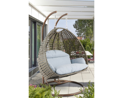 LeisureMod Modern Beige Wicker Hanging Double Seater Egg Swing Chair - Light Gray