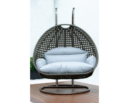 LeisureMod Modern Beige Wicker Hanging Double Seater Egg Swing Chair - Light Gray