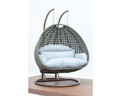 LeisureMod Modern Beige Wicker Hanging Double Seater Egg Swing Chair - Light Gray