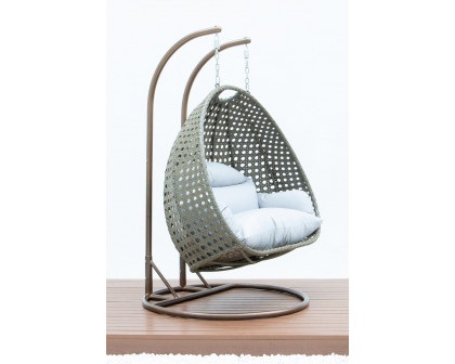 LeisureMod Modern Beige Wicker Hanging Double Seater Egg Swing Chair - Light Gray