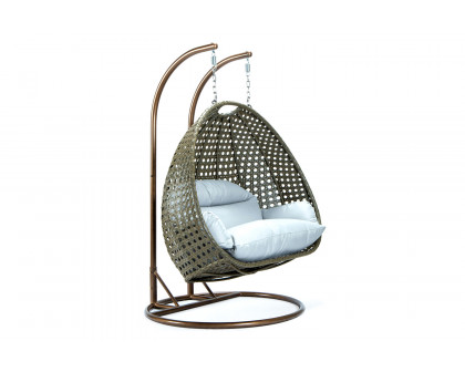 LeisureMod Modern Beige Wicker Hanging Double Seater Egg Swing Chair - Light Gray