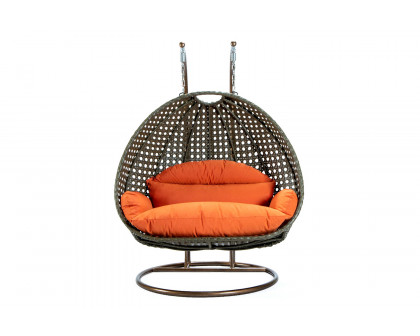 LeisureMod Modern Beige Wicker Hanging Double Seater Egg Swing Chair