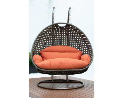 LeisureMod Modern Beige Wicker Hanging Double Seater Egg Swing Chair - Orange