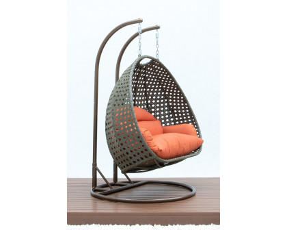 LeisureMod Modern Beige Wicker Hanging Double Seater Egg Swing Chair - Orange