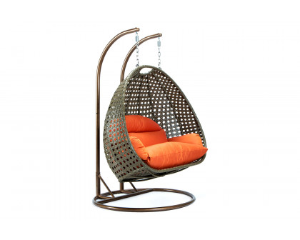 LeisureMod Modern Beige Wicker Hanging Double Seater Egg Swing Chair - Orange