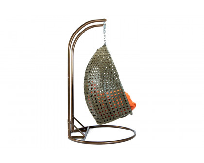 LeisureMod Modern Beige Wicker Hanging Double Seater Egg Swing Chair - Orange