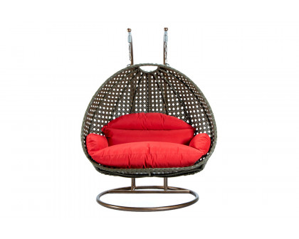 LeisureMod Modern Beige Wicker Hanging Double Seater Egg Swing Chair