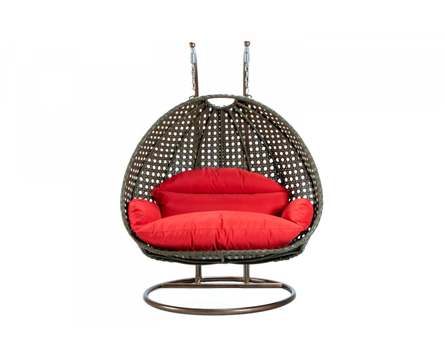 LeisureMod Modern Beige Wicker Hanging Double Seater Egg Swing Chair - Red