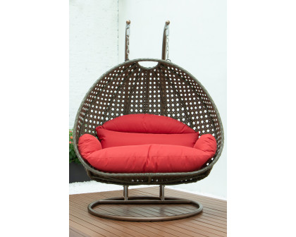 LeisureMod Modern Beige Wicker Hanging Double Seater Egg Swing Chair - Red