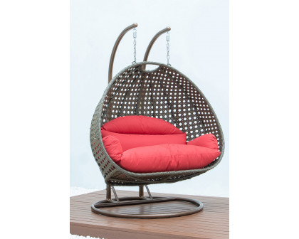 LeisureMod Modern Beige Wicker Hanging Double Seater Egg Swing Chair - Red