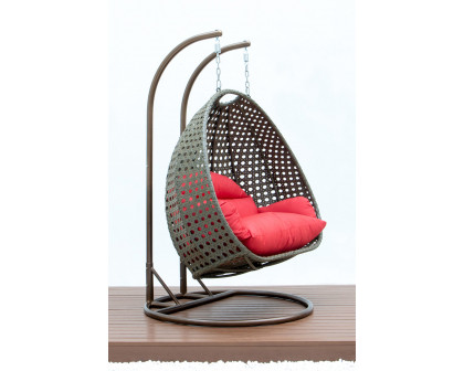 LeisureMod Modern Beige Wicker Hanging Double Seater Egg Swing Chair - Red