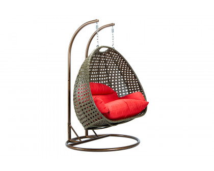 LeisureMod Modern Beige Wicker Hanging Double Seater Egg Swing Chair - Red