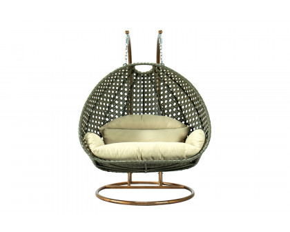 LeisureMod Modern Beige Wicker Hanging Double Seater Egg Swing Chair