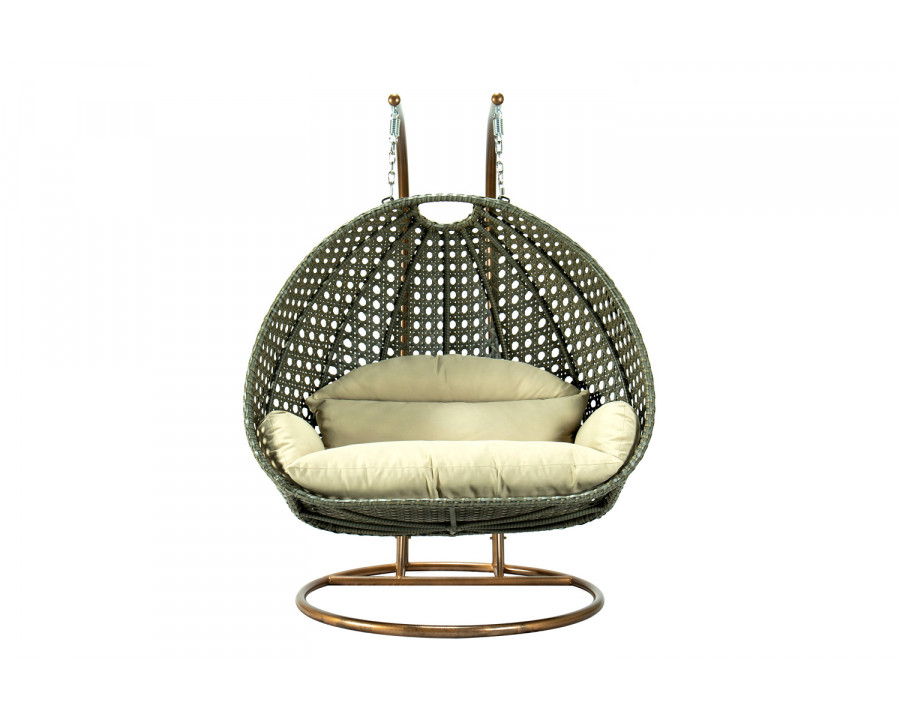 LeisureMod Modern Beige Wicker Hanging Double Seater Egg Swing Chair - Taupe