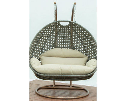 LeisureMod Modern Beige Wicker Hanging Double Seater Egg Swing Chair - Taupe