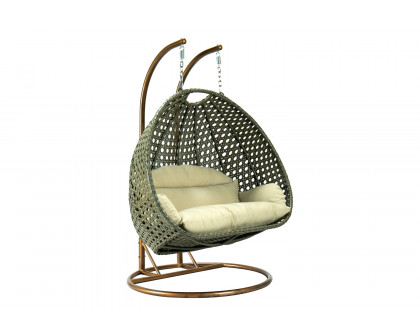 LeisureMod Modern Beige Wicker Hanging Double Seater Egg Swing Chair - Taupe