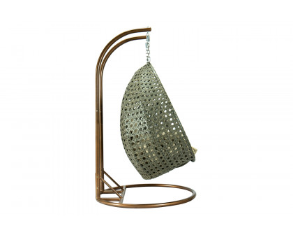 LeisureMod Modern Beige Wicker Hanging Double Seater Egg Swing Chair - Taupe