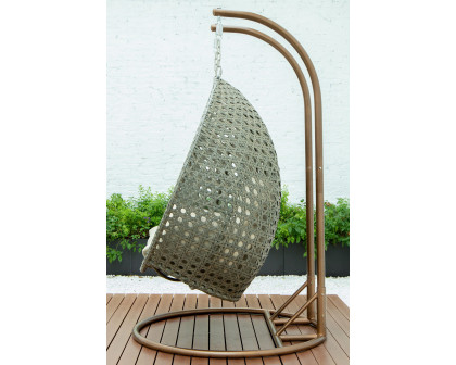 LeisureMod Modern Beige Wicker Hanging Double Seater Egg Swing Chair - Taupe