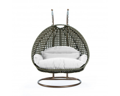 LeisureMod Modern Beige Wicker Hanging Double Seater Egg Swing Chair