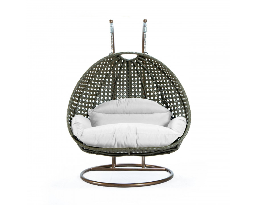 LeisureMod Modern Beige Wicker Hanging Double Seater Egg Swing Chair - White