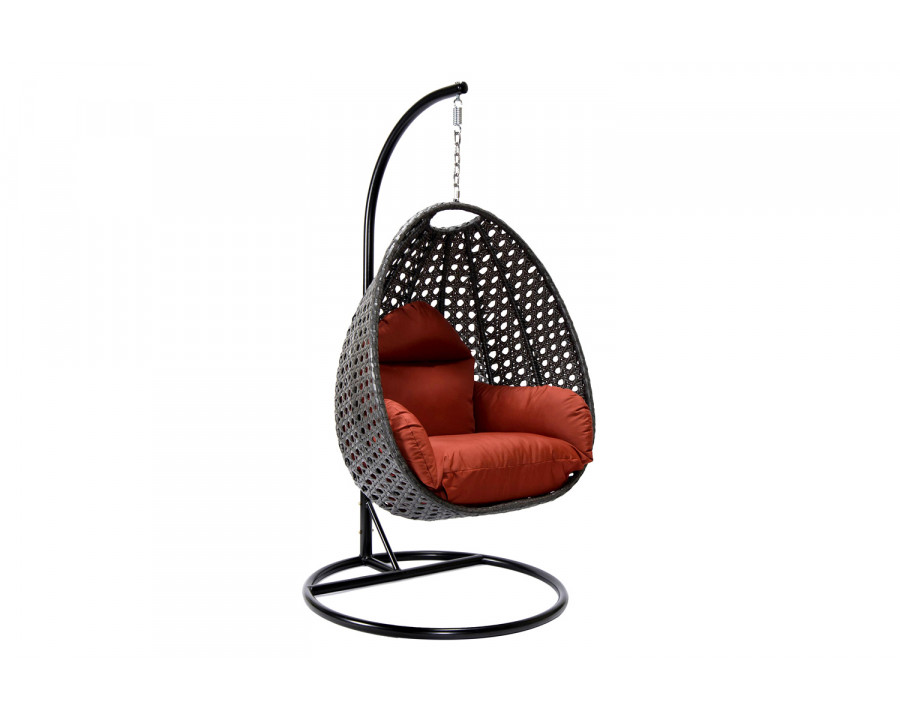 LeisureMod Charcoal Wicker Hanging Single Egg Swing Chair with Cushions - Cherry