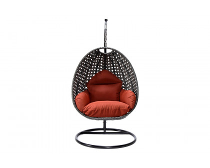 LeisureMod Charcoal Wicker Hanging Single Egg Swing Chair with Cushions - Cherry