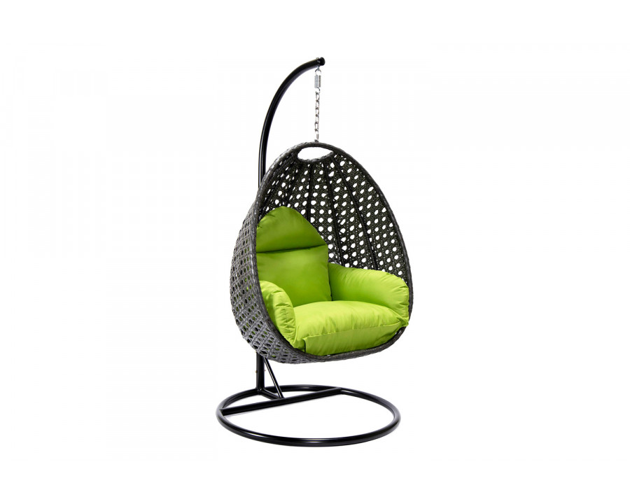 LeisureMod Charcoal Wicker Hanging Single Egg Swing Chair with Cushions - Light Green