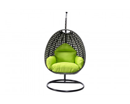 LeisureMod Charcoal Wicker Hanging Single Egg Swing Chair with Cushions - Light Green